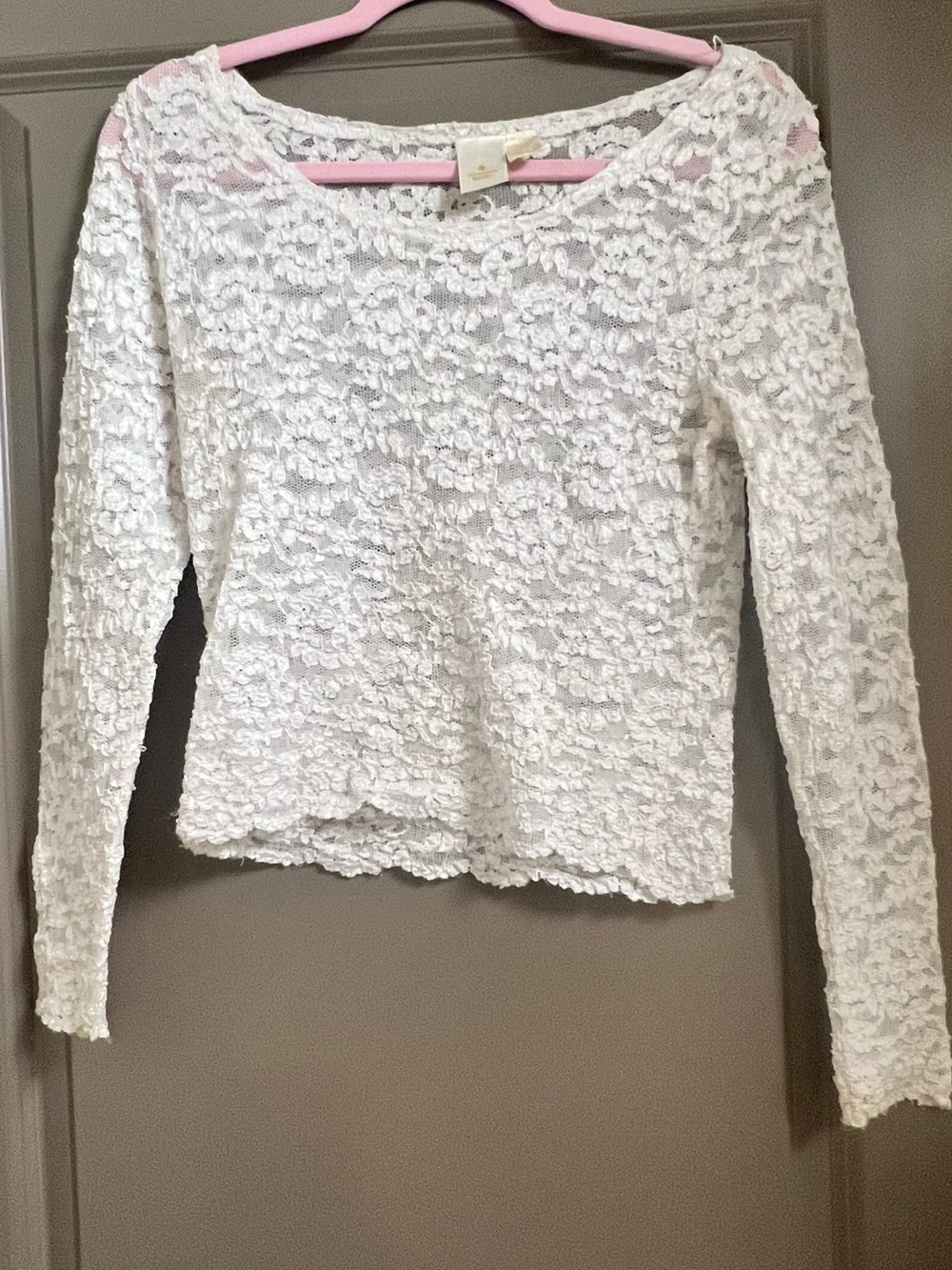Vintage 80s Victoria's Secret Gold Crown Tag Lace Long Sleeve Size Small White